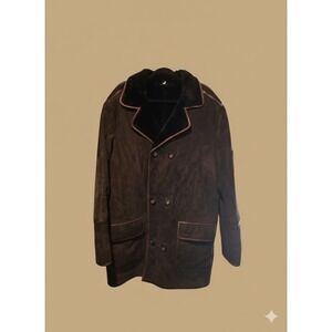 Aston Men's Brown Lambskin Shearling Mid Length Overcoat. Size 46